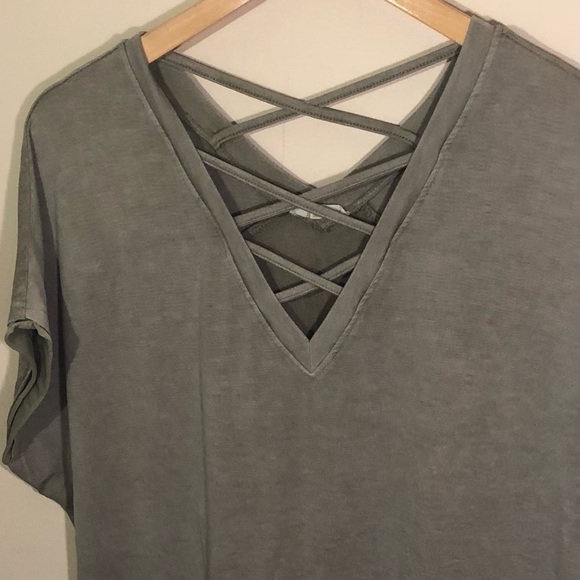 Easel Short Sleeve Sage Green Strappy Chest Mini Dress Size Small - Picture 5 of 7